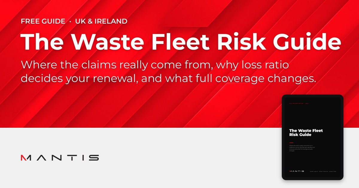 The Waste Fleet Risk Guide, free for UK and Ireland waste fleets, shown on a tablet.