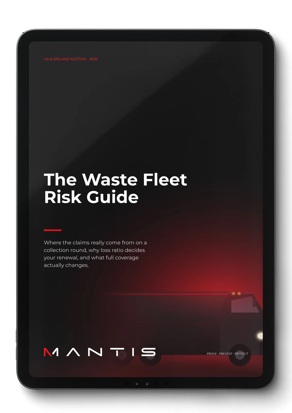 The Waste Fleet Risk Guide, UK and Ireland edition 2026, shown on a tablet