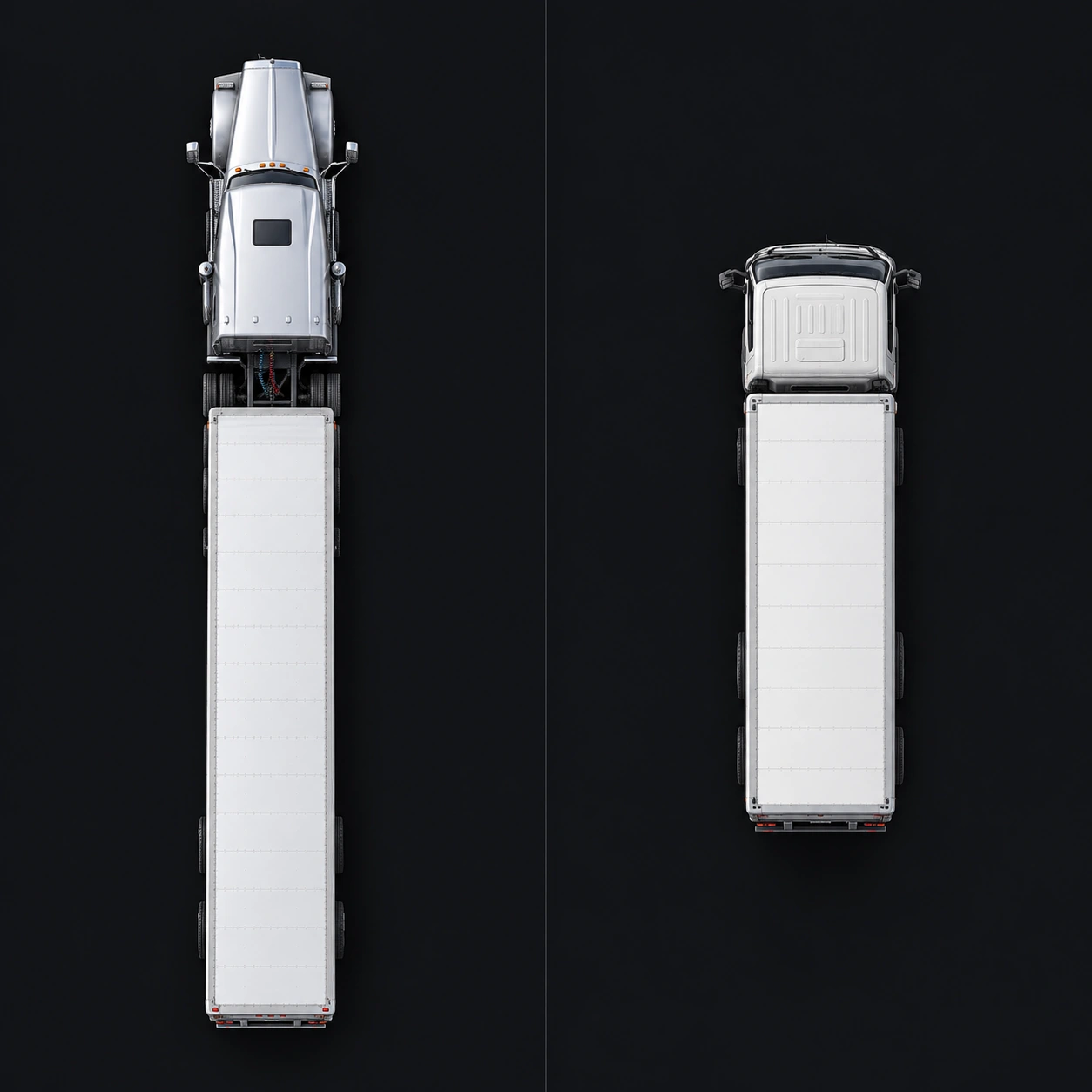 True overhead illustration of a modern American tractor-trailer