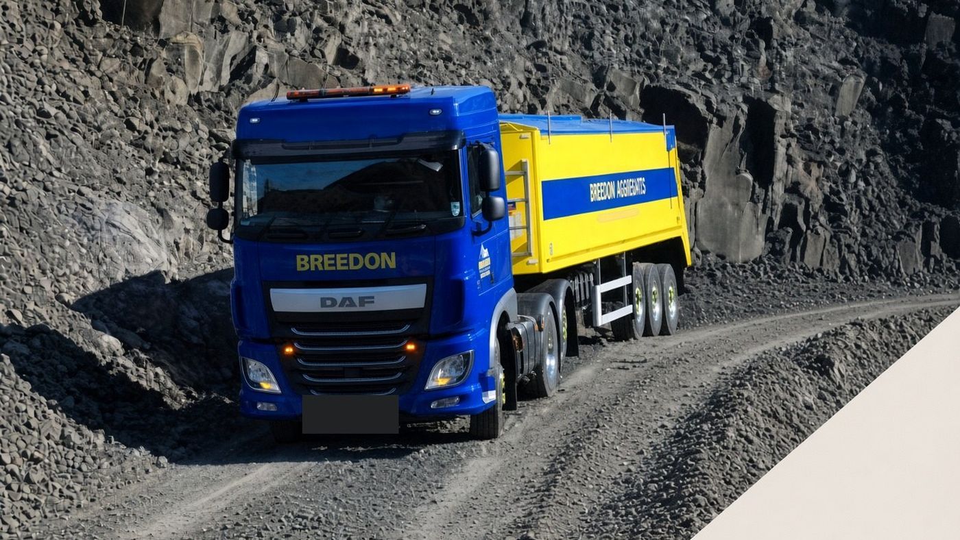 A Breedon Aggregates tipper on a quarry haul road