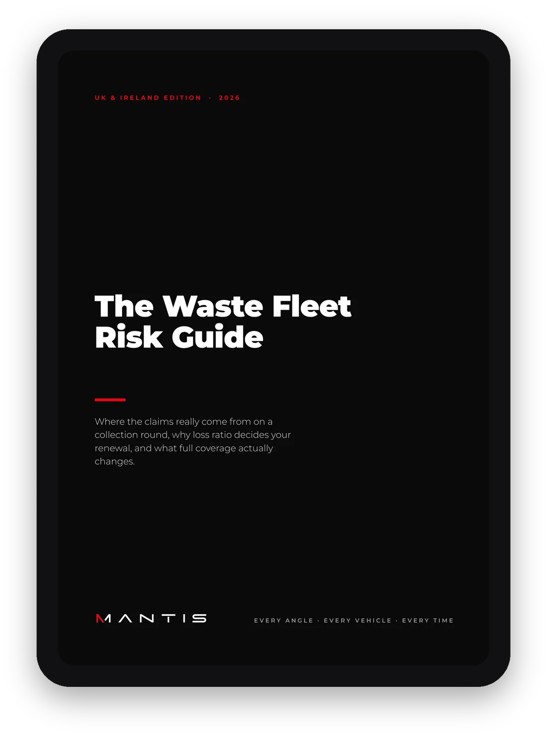 The cover of The Waste Fleet Risk Guide shown on a tablet.
